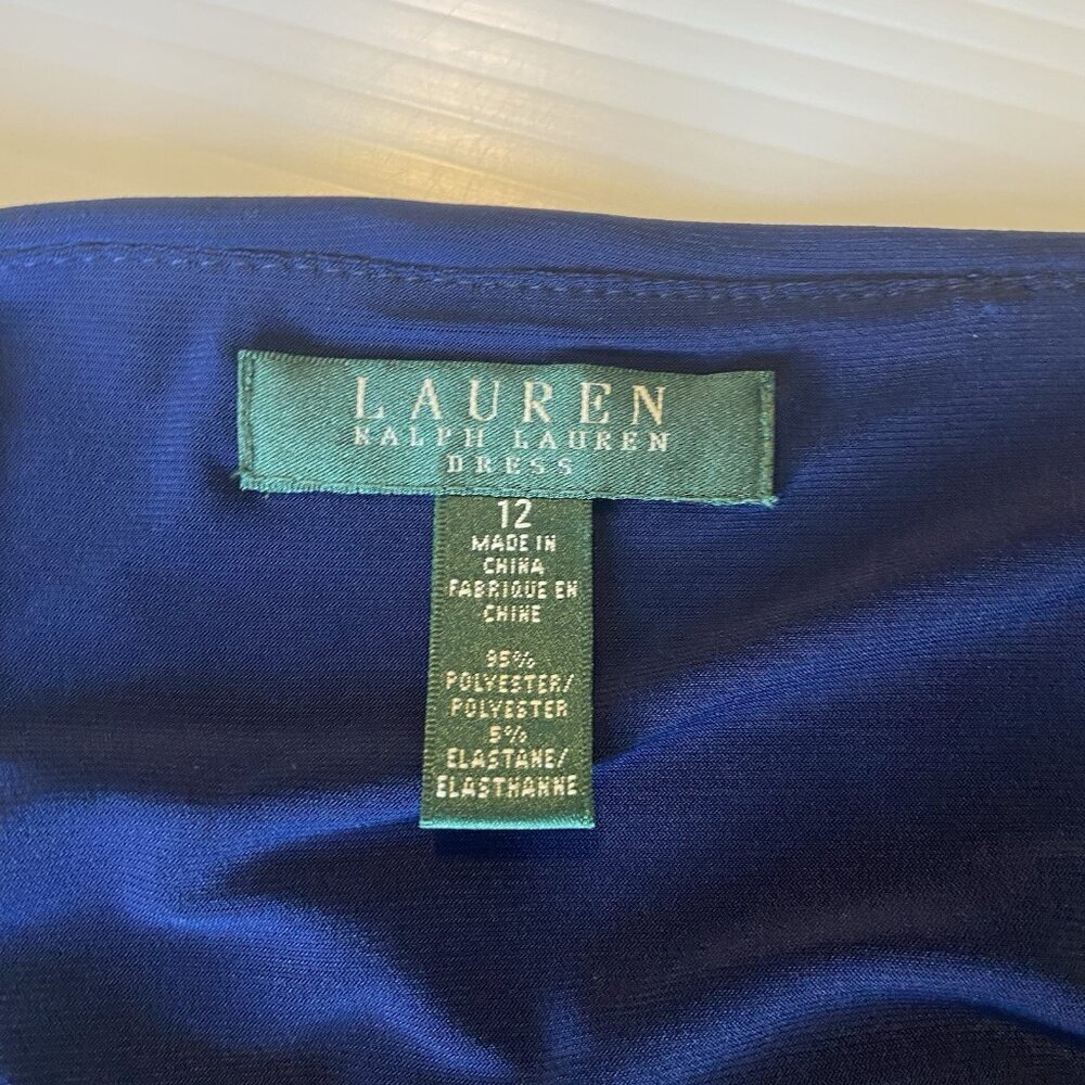 Lauren Ralph Lauren Sz 12 Dress Blue Cowl Neck Cocktail Elegant Office Stretch - Picture 6 of 10
